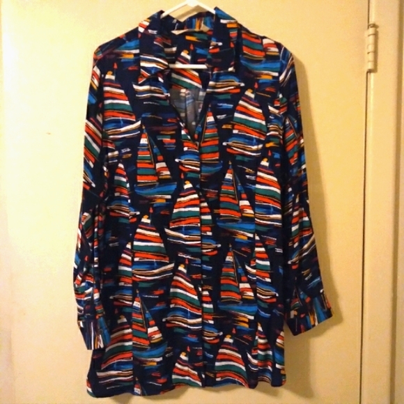 Soft Surroundings Sail Away Boat Print Shirt Size Large - Picture 5 of 13